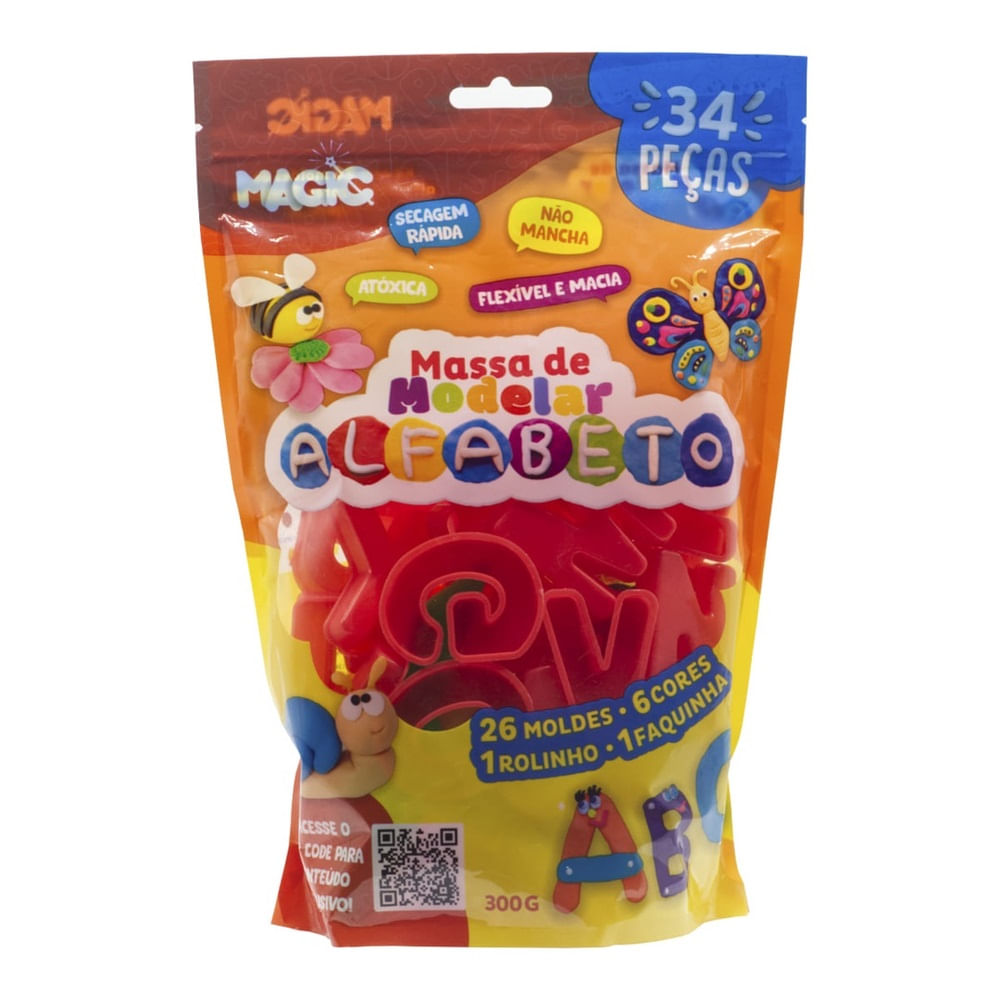 Encontraproduto.com.br - Massa de Modelar Alfabeto 34 Peças em Plástico Magic Kids
