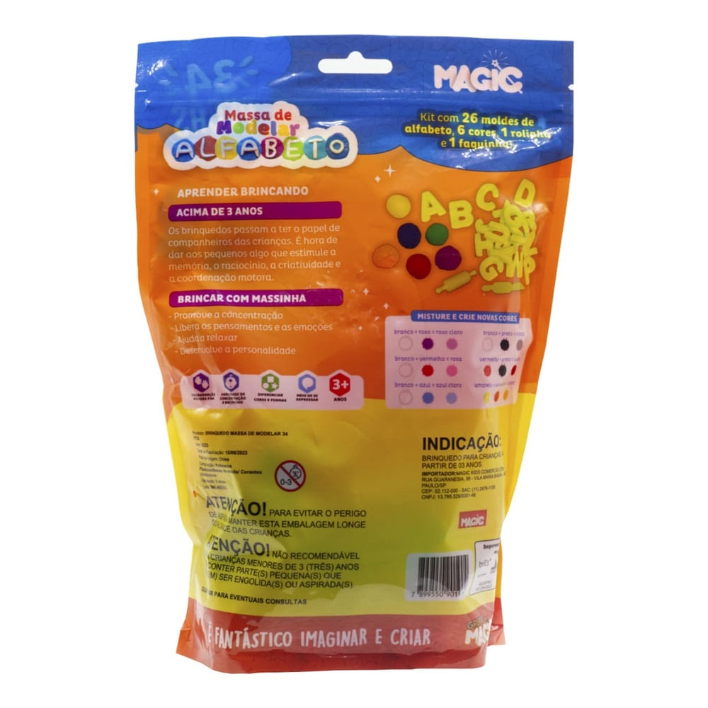 Encontraproduto.com.br - Massa de Modelar Alfabeto 34 Peças em Plástico Magic Kids