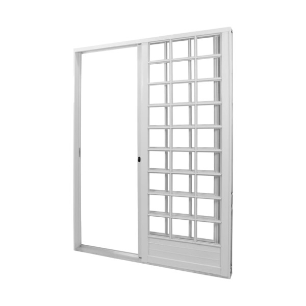 Encontraproduto.com.br - Porta MGM 215x160x12Cm Sul Branca Correr Lateral Quadriculada Com 2 Folhas Vidro Liso - Direita - Aço