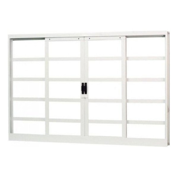 Encontraproduto.com.br - Janela de Correr Aço 4 Folhas com Grade Elo Mgm Minas Sul 120cmx150cm Vidro Liso Incolor Branco