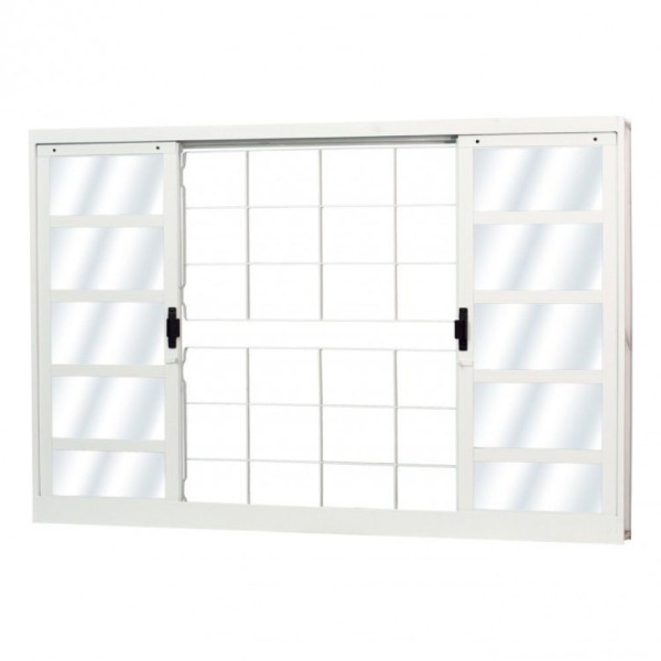 Encontraproduto.com.br - Janela de Correr Aço 4 Folhas com Grade Quadriculada Mgm Minas Sul 100cmx100cm Vidro Liso Incolor Branco