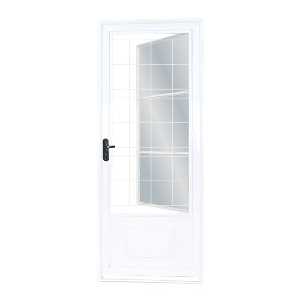 Encontraproduto.com.br - Porta MGM 217x85x12Cm Sul Branca Com Postigo Quadriculado ID 24553 Com Vidro - Esquerda - Aço
