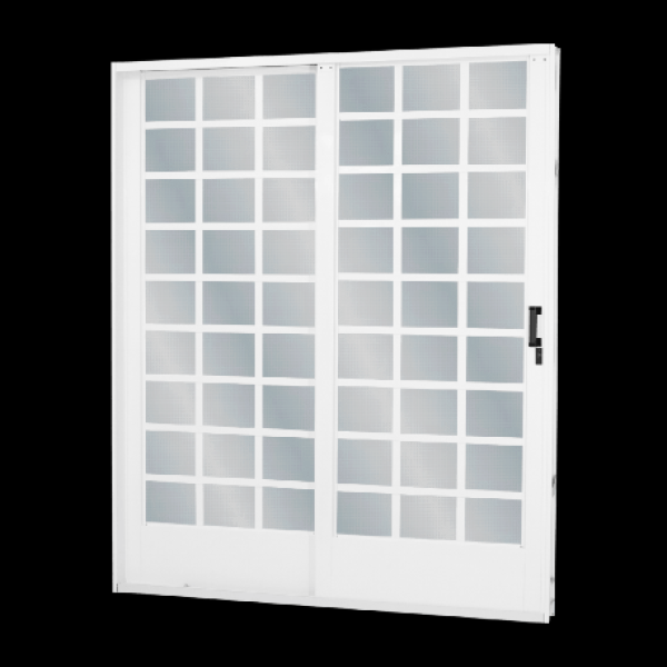 Porta De Correr 2 Folhas 215x160 Esquerda Com Divisória Quadriculada Vidro Mini Boreal Branco Minas Sul Mgm