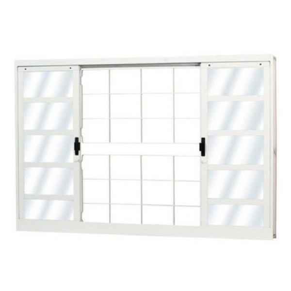 Encontraproduto.com.br - Janela de Correr Aço 4 Folhas com Grade Elo Mgm Minas Sul 100cmx100cm Vidro Mini Boreal Branco