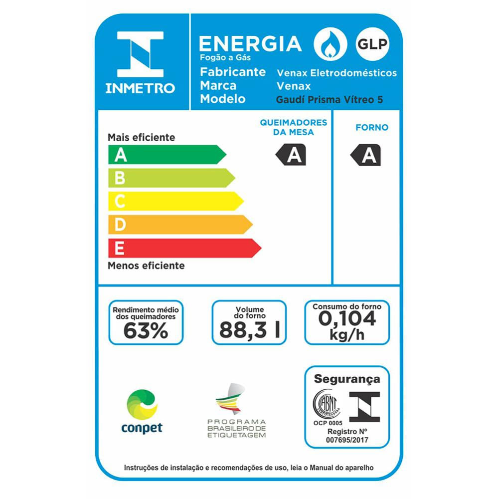 Encontraproduto.com.br - Fogão Venax Gaudí Prisma Vítreo Com Porta Com Visor 127v/220v - Inox