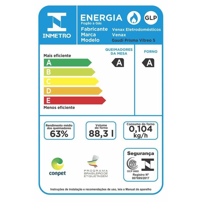 Encontraproduto.com.br - Fogão Venax Gaudí Prisma Vítreo Com Porta Com Visor 127v/220v - Inox