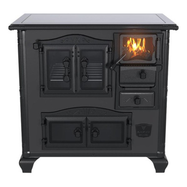 Encontraproduto.com.br - Fogão a Lenha Venax Nº1 Gabinete Princess Premium Preto Onix com Chapa Vitrocerâmica - Chaminé Saída Lado Esquerdo