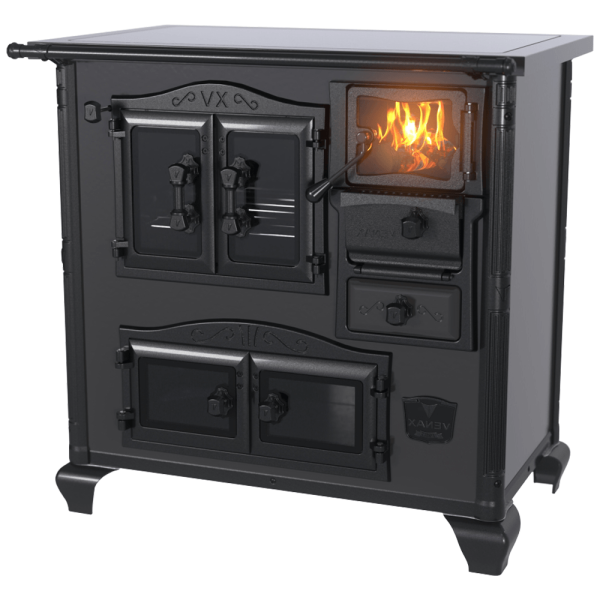 Encontraproduto.com.br - Fogão a Lenha Venax Nº1 Gabinete Princess Premium Preto Onix com Chapa Vitrocerâmica - Chaminé Saída Lado Esquerdo