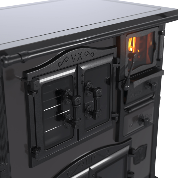 Encontraproduto.com.br - Fogão a Lenha Venax Nº1 Gabinete Princess Premium Preto Onix com Chapa Vitrocerâmica - Chaminé Saída Lado Esquerdo