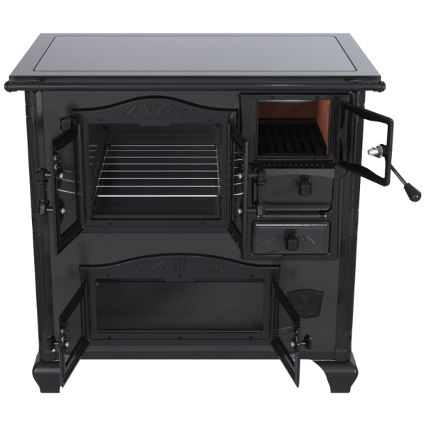 Encontraproduto.com.br - Fogão a Lenha Venax Nº1 Gabinete Princess Premium Preto Onix com Chapa Vitrocerâmica - Chaminé Saída Lado Esquerdo