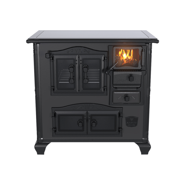 Encontraproduto.com.br - Fogão a Lenha Venax Nº1 Gabinete Princess Premium Preto Onix com Chapa Vitrocerâmica - Chaminé Saída Lado Esquerdo
