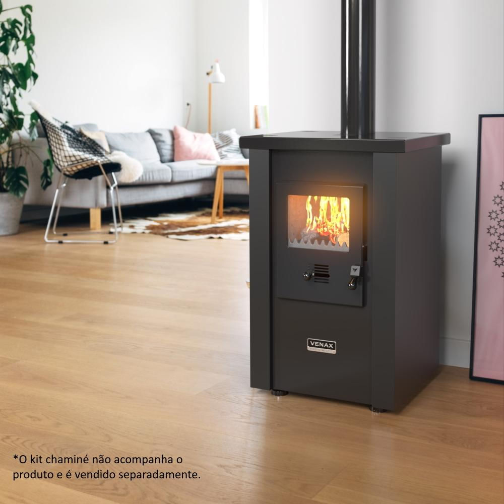 Encontraproduto.com.br - Calefator Venax Vulcano de Dupla Combustão, Preto - 24505