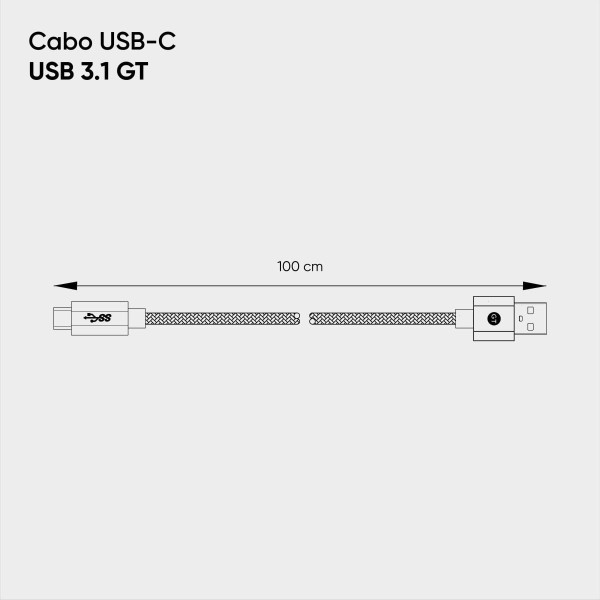 Encontraproduto.com.br - Cabo USB-C para USB 3.1 Nylon 1m Cinza
