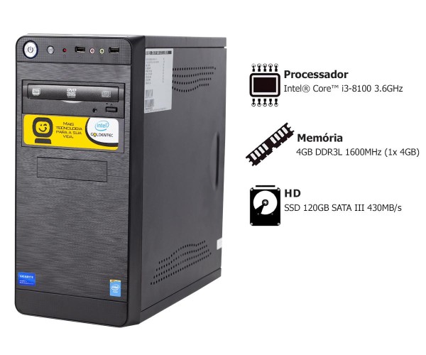 Encontraproduto.com.br - Computador Intel® Core™ i3-8100 3.6GHz 4GB SSD 120GB DVD