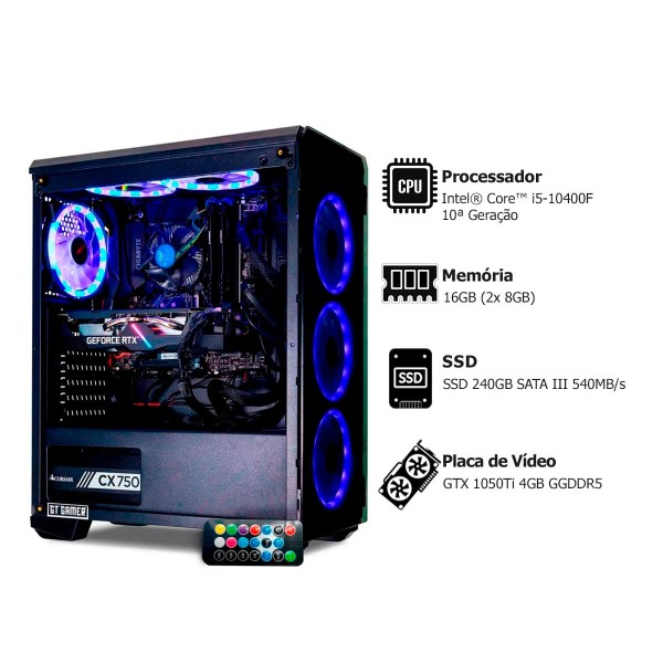 Encontraproduto.com.br - PC Gamer GGW10 com Intel® Core™ i5-10400F 2.9GHz 16GB SSD 240GB GTX 1050Ti 4GB Windows 10 Home