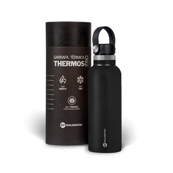Encontraproduto.com.br - Garrafa Térmica GT Termic Inox 750 ml para Bebidas Quentes ou Frias e Tampa com Alça - Preta | GT