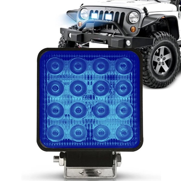 Encontraproduto.com.br - Farol de Milha Auxiliar Azul 48W Universal 16 Leds Quadrado Cinoy