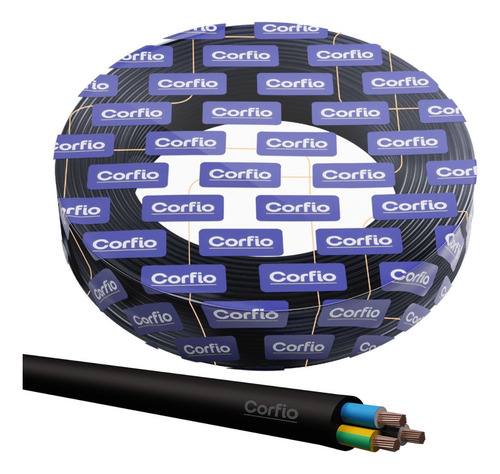 Cabo Flexivel PP 500V 3X0,5mm Rolo 100m Preto Corfio