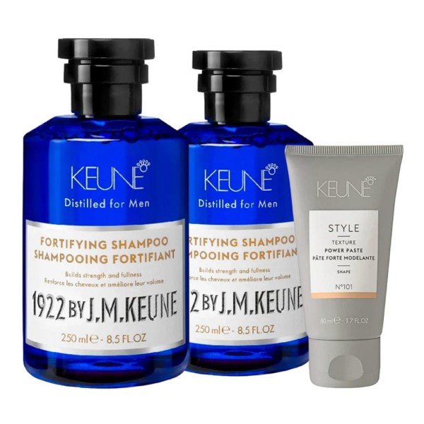 Encontraproduto.com.br - Kit Keune 1922 Fortifying 2x Shampoo 250ml, Pasta Modeladora 50ml