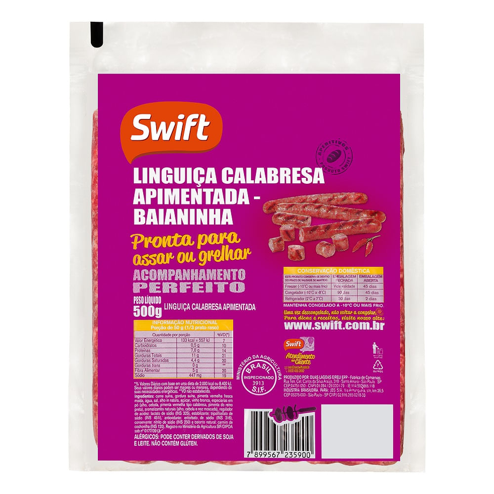 Encontraproduto.com.br - Linguiça de Pernil Swift Apimentada Pacote com 500g