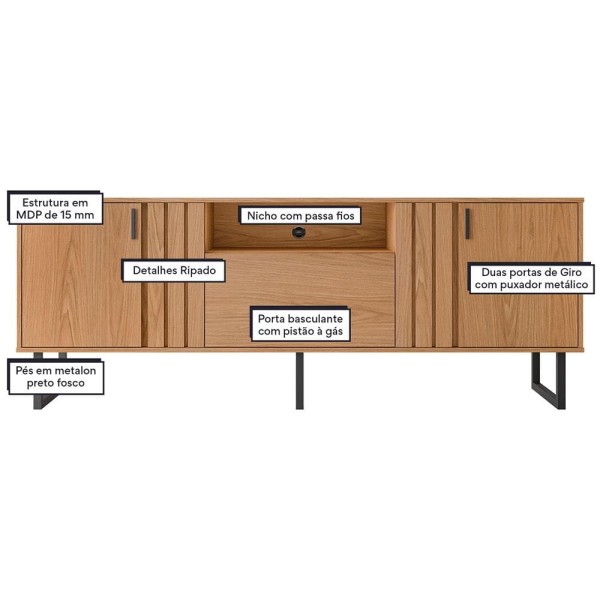 Encontraproduto.com.br - Rack Colibri Juruá com 180 cm de Largura, 3 Portas, Ideal para TV de até 70” Freijó
