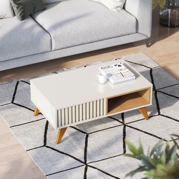 Encontraproduto.com.br - Mesa De Centro Retangular 1 Nicho Jeri Off White Freijó Off White Freijó