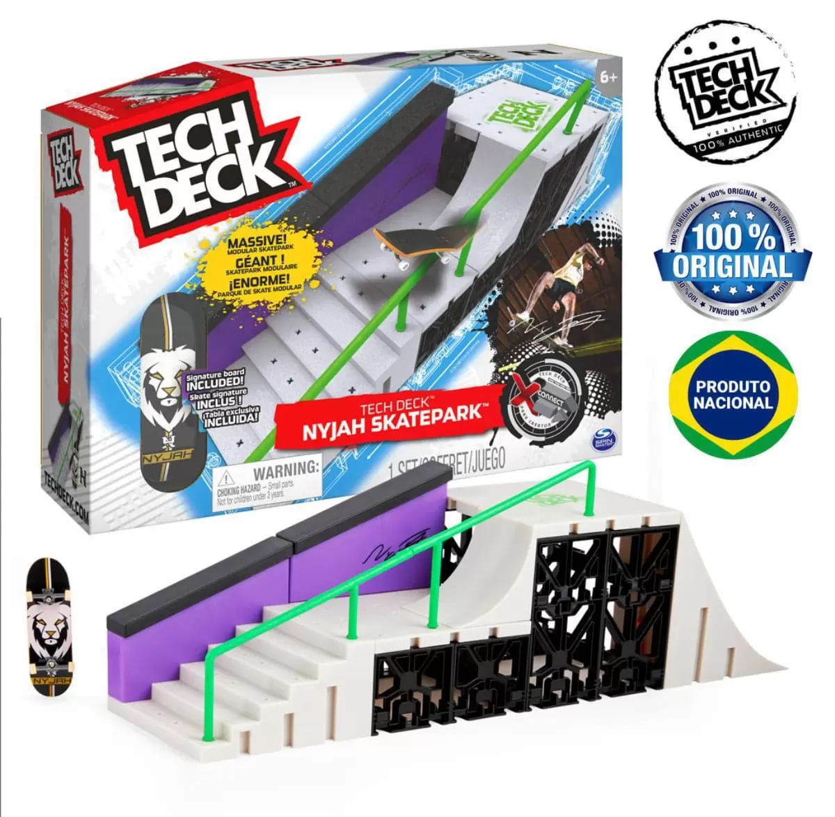 Skate - Tech Deck e Rampa Nyjah Huston Skatepark SUNNY BRINQUEDOS