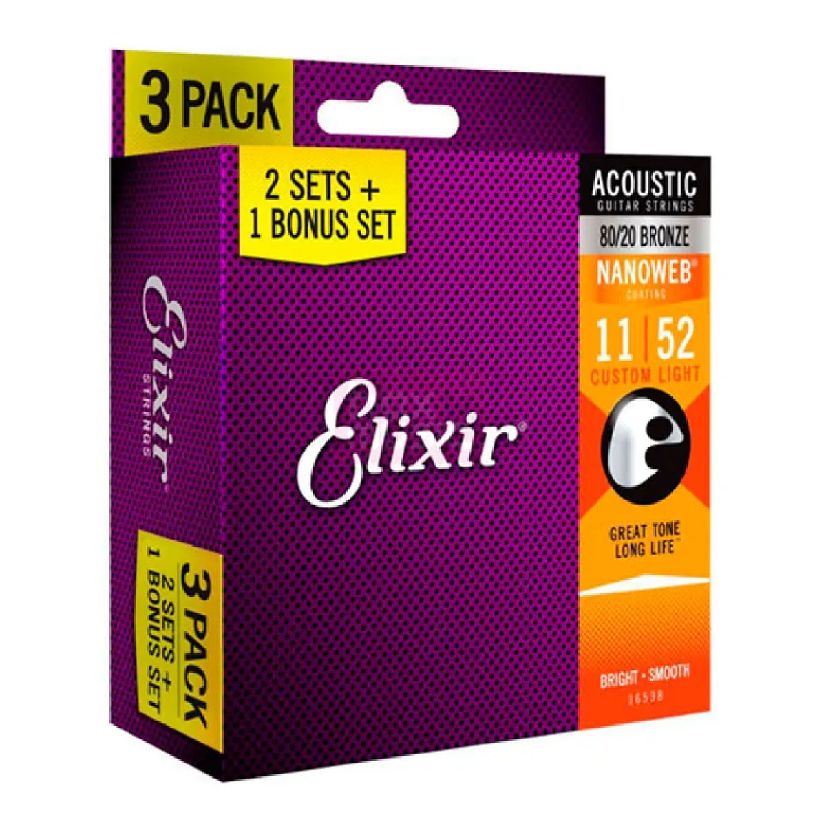Encontraproduto.com.br - Corda Elixir 011 Custom Light Bronze 80/20 para Violão Aço Leve 3 Pague 2