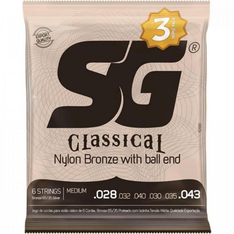 Corda SG 028 Nylon Bronze 65/35 com Bolinha para Violão Triple Pack