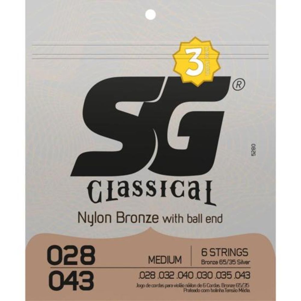 Encontraproduto.com.br - Corda SG 028 Nylon Bronze 65/35 com Bolinha para Violão Triple Pack