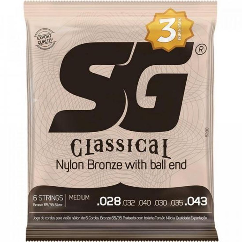 Encontraproduto.com.br - Corda SG 028 Nylon Bronze 65/35 com Bolinha para Violão Triple Pack
