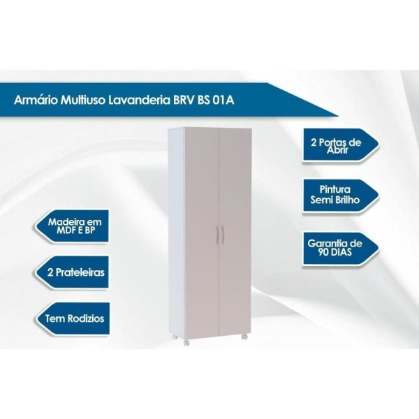 Encontraproduto.com.br - Armário Multiuso Lavanderia Bs01 C/ 2 Portas Branco - Brv
