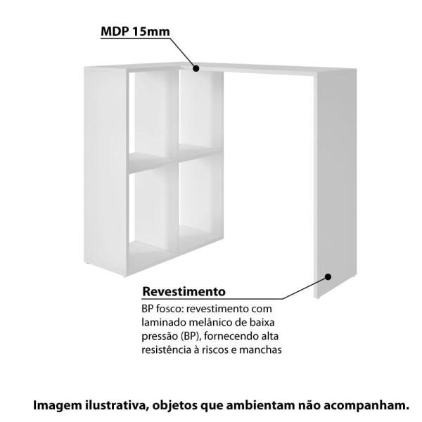 Encontraproduto.com.br - Escrivaninha com Estante 4 Nichos BRV - Branco