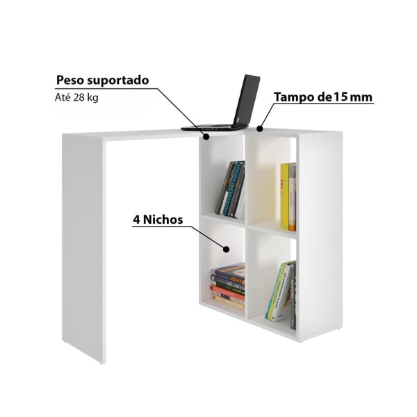 Encontraproduto.com.br - Escrivaninha com Estante 4 Nichos BRV - Branco