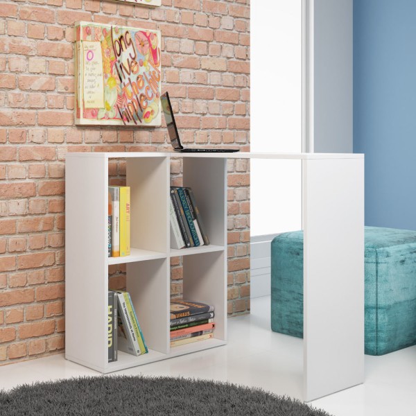 Encontraproduto.com.br - Escrivaninha com Estante 4 Nichos BRV - Branco