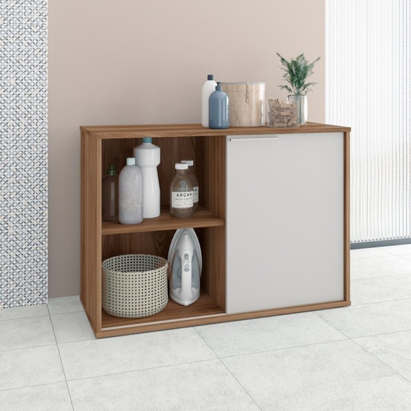 Encontraproduto.com.br - Balcão Multiuso com 1 Porta de Correr - Castanho/Branco