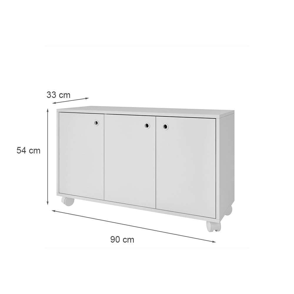 Balcão Em Mdp Com 3 Portas 1 Prateleira E 4 Pés Rodízio Brv Móveis Branco