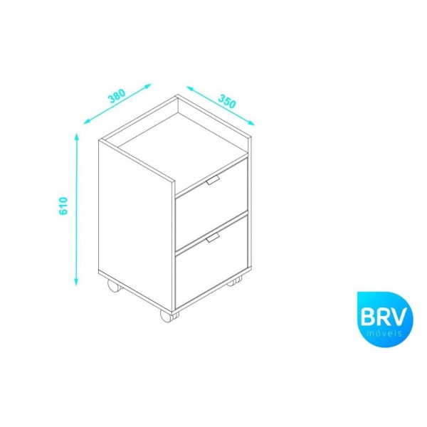Encontraproduto.com.br - Gaveteiro p/ Escritório BHO34 c/ 2 Gavetas e Rodízios Branco - BRV