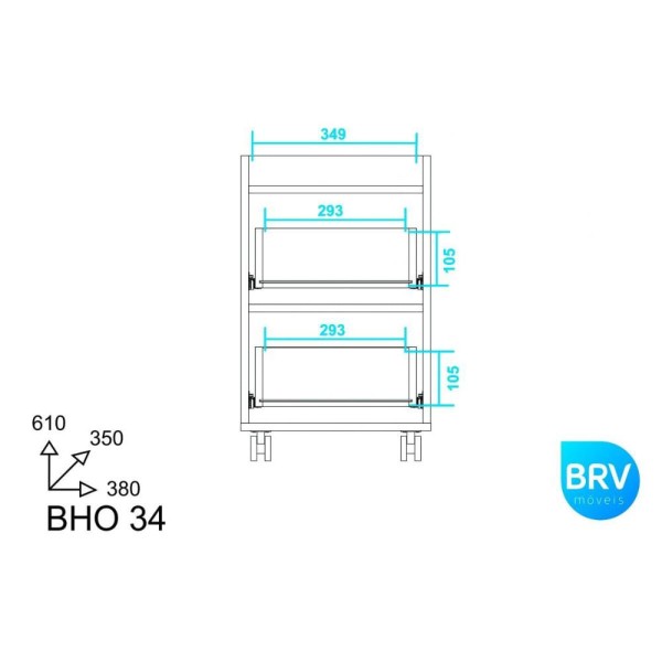 Encontraproduto.com.br - Gaveteiro p/ Escritório BHO34 c/ 2 Gavetas e Rodízios Branco - BRV