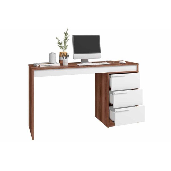 Encontraproduto.com.br - Mesa Escrivaninha Juvenil Office BC98 c/ 3 Gavetas Castanho/Branco - BRV