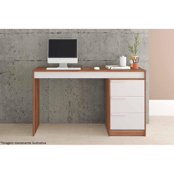 Encontraproduto.com.br - Mesa Escrivaninha Juvenil Office BC98 c/ 3 Gavetas Castanho/Branco - BRV