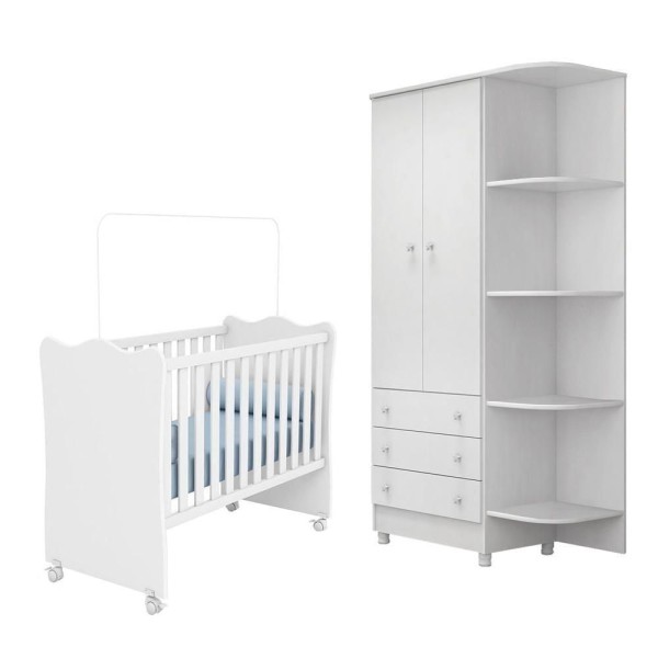 Encontraproduto.com.br - Quarto Para Bebê Com Guarda Roupa Berço Doce Sonho Branco