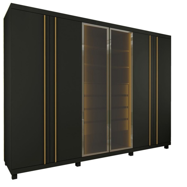 Encontraproduto.com.br - Guarda Roupa Casal LED com Vidro Reflecta 6 Portas 100% MDF Absolut Gelius