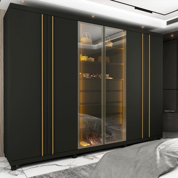 Encontraproduto.com.br - Guarda Roupa Casal LED com Vidro Reflecta 6 Portas 100% MDF Absolut Gelius