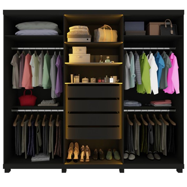 Encontraproduto.com.br - Guarda Roupa Casal LED com Vidro Reflecta 6 Portas 100% MDF Absolut Gelius