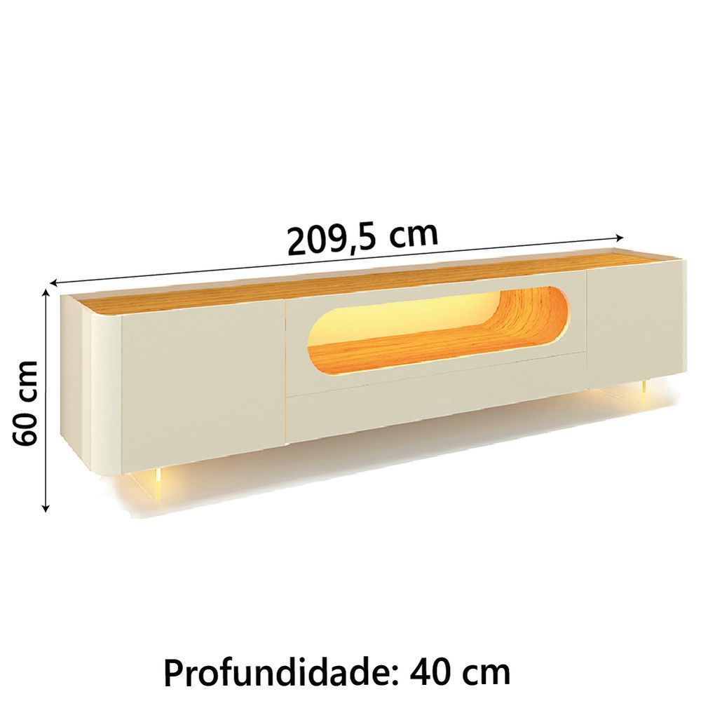 Encontraproduto.com.br - Rack para TV de Até 85 Polegadas 2 Portas 1 Gaveta LED com Pés de Vidro Nobre Gelius