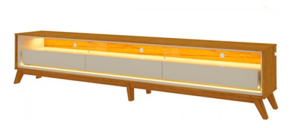 Encontraproduto.com.br - Rack para TV até 85 Polegadas 3 Gavetas LED com Pés Requinte Gelius