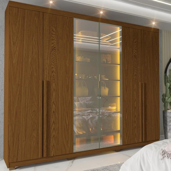 Encontraproduto.com.br - Guarda Roupa Casal com Vidro Reflecta LED e Pés 6 Portas 100% MDF Imperatriz Gelius