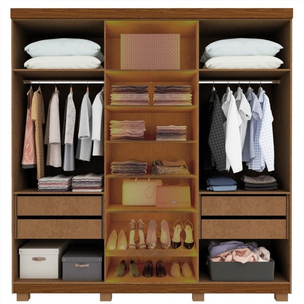 Encontraproduto.com.br - Guarda Roupa Casal com Vidro Reflecta LED e Pés 6 Portas 100% MDF Imperatriz Gelius