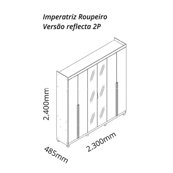 Encontraproduto.com.br - Guarda Roupa Casal com Vidro Reflecta LED e Pés 6 Portas 100% MDF Imperatriz Gelius